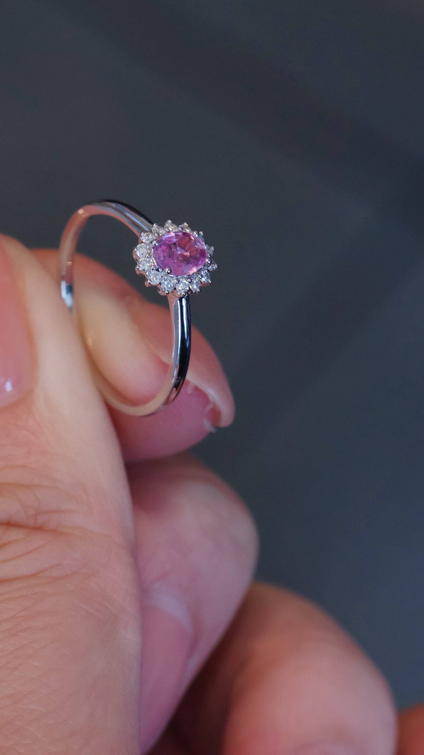 18K Gold Pink Blue Sapphire Diamond Ring - 6