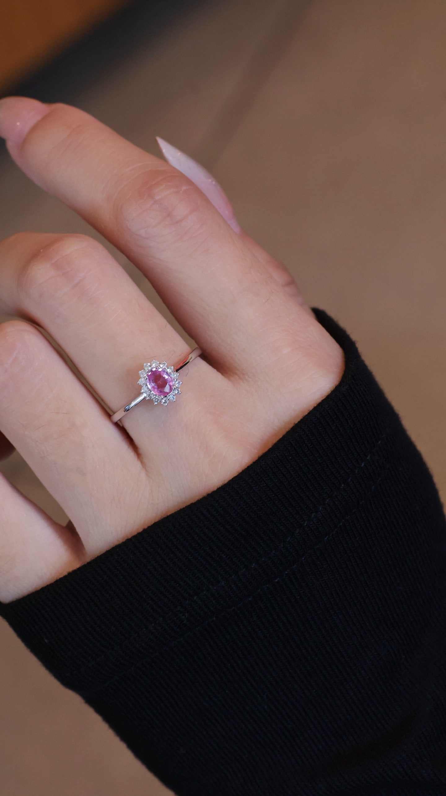 18K Gold Pink Blue Sapphire Diamond Ring - 7