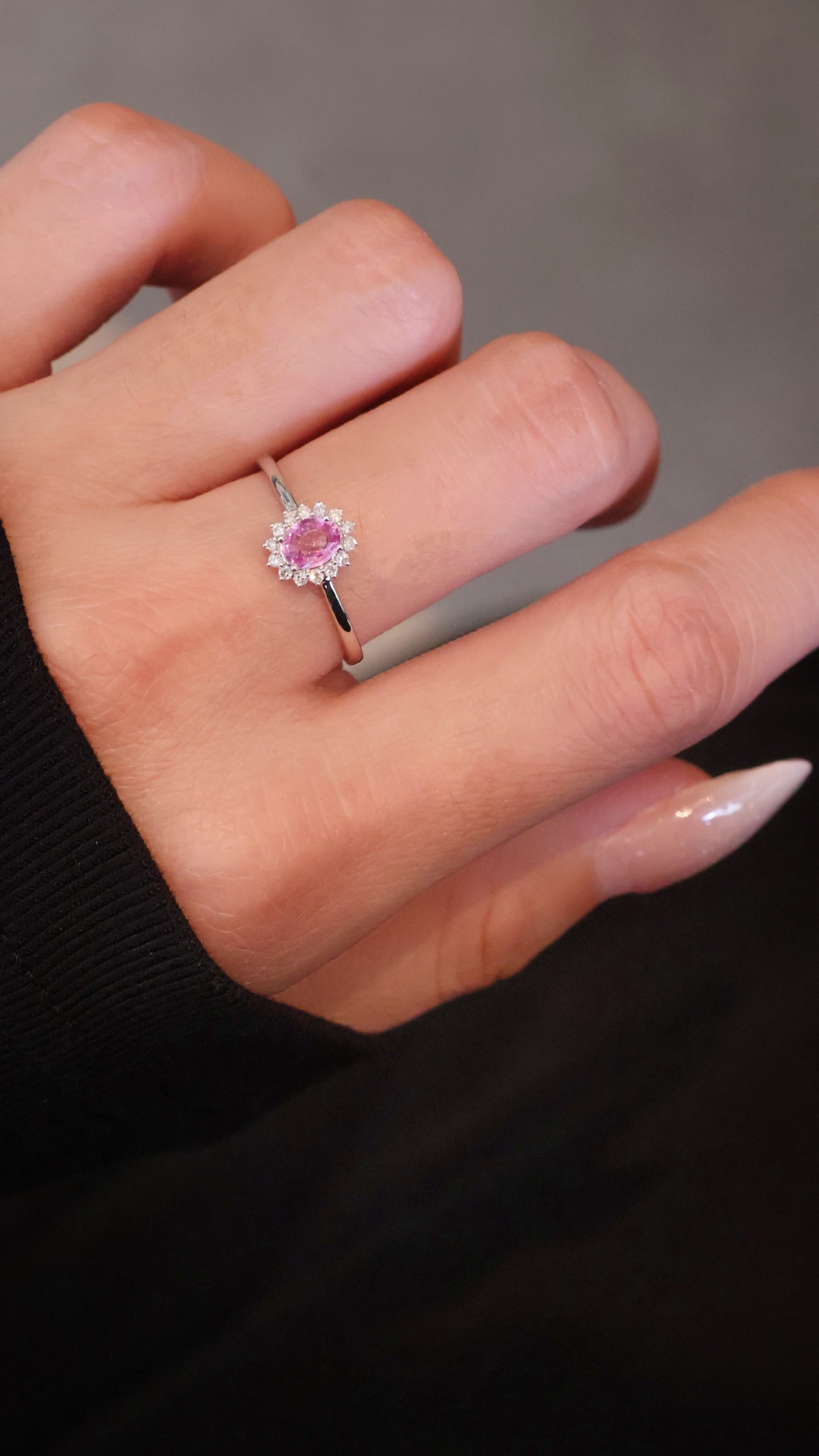 18K Gold Pink Blue Sapphire Diamond Ring - 8