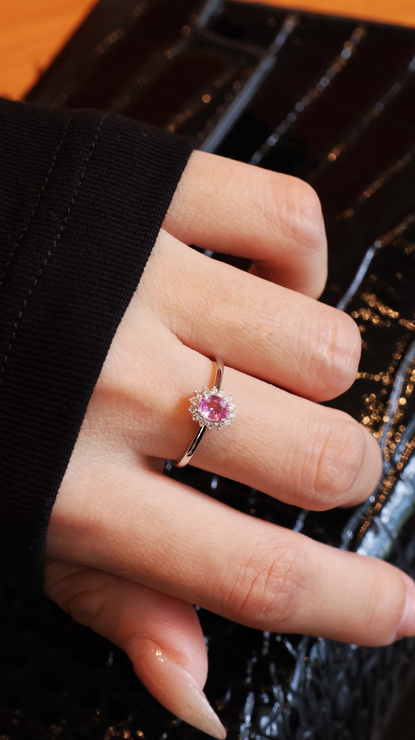 18K Gold Pink Blue Sapphire Diamond Ring - 9