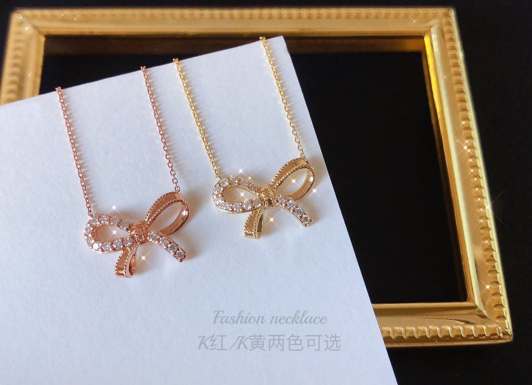 18K Gold Diamond Bow Necklace - 3