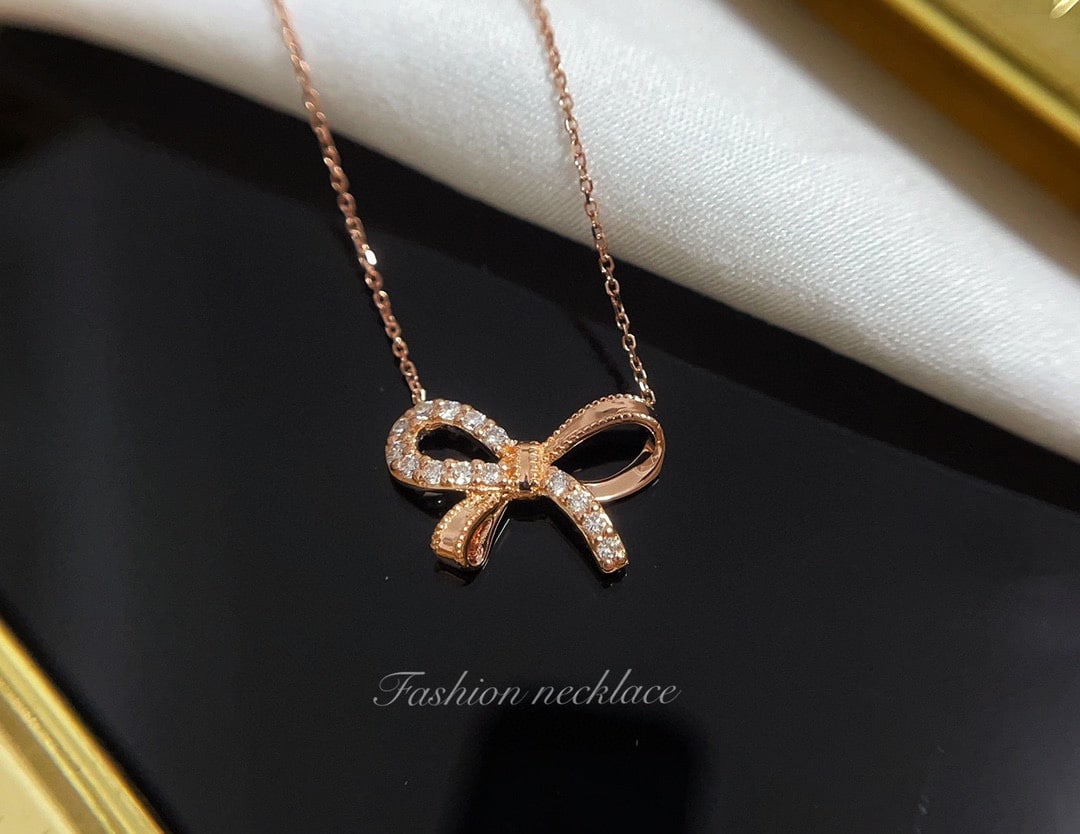 18K Gold Diamond Bow Necklace - 5