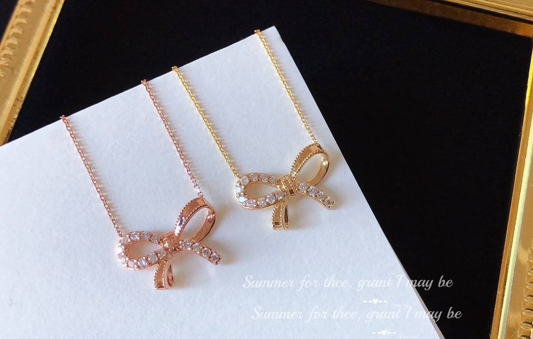 18K Gold Diamond Bow Necklace - 6