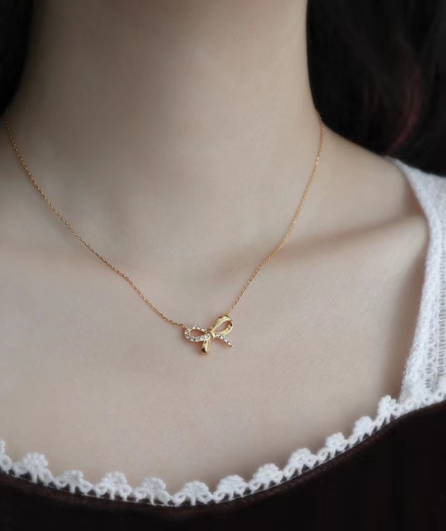 18K Gold Diamond Bow Necklace - 8