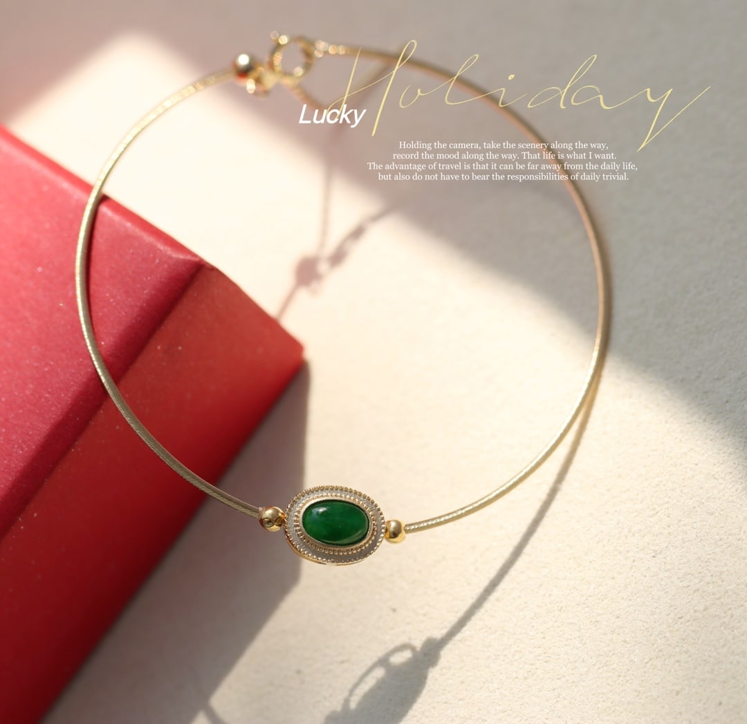 18K Gold Natural Jadeite Bracelet - 3