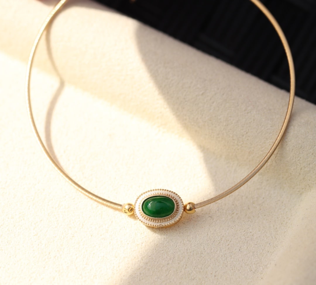 18K Gold Natural Jadeite Bracelet - 4