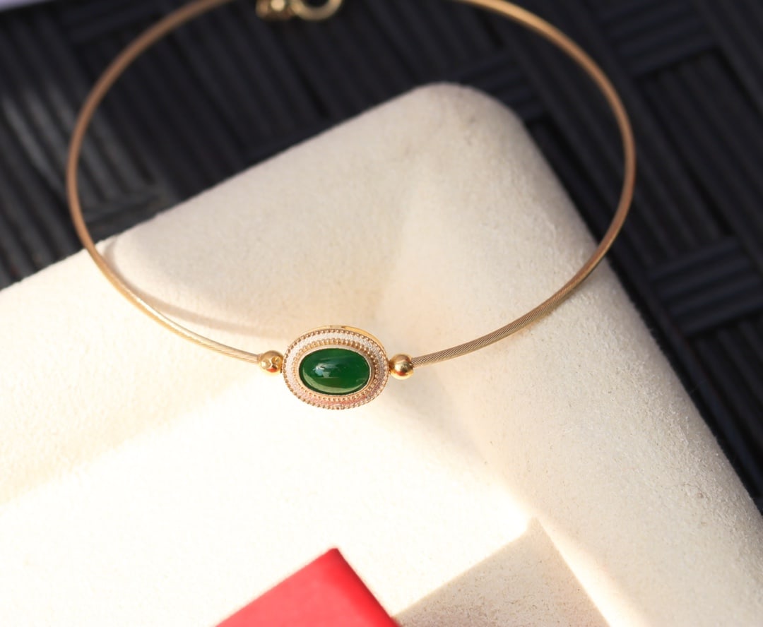 18K Gold Natural Jadeite Bracelet - 5