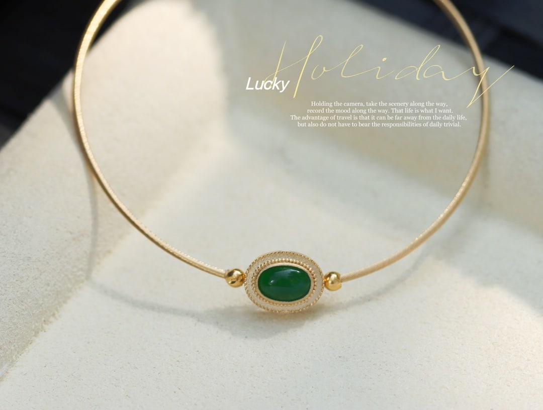 18K Gold Natural Jadeite Bracelet - 6