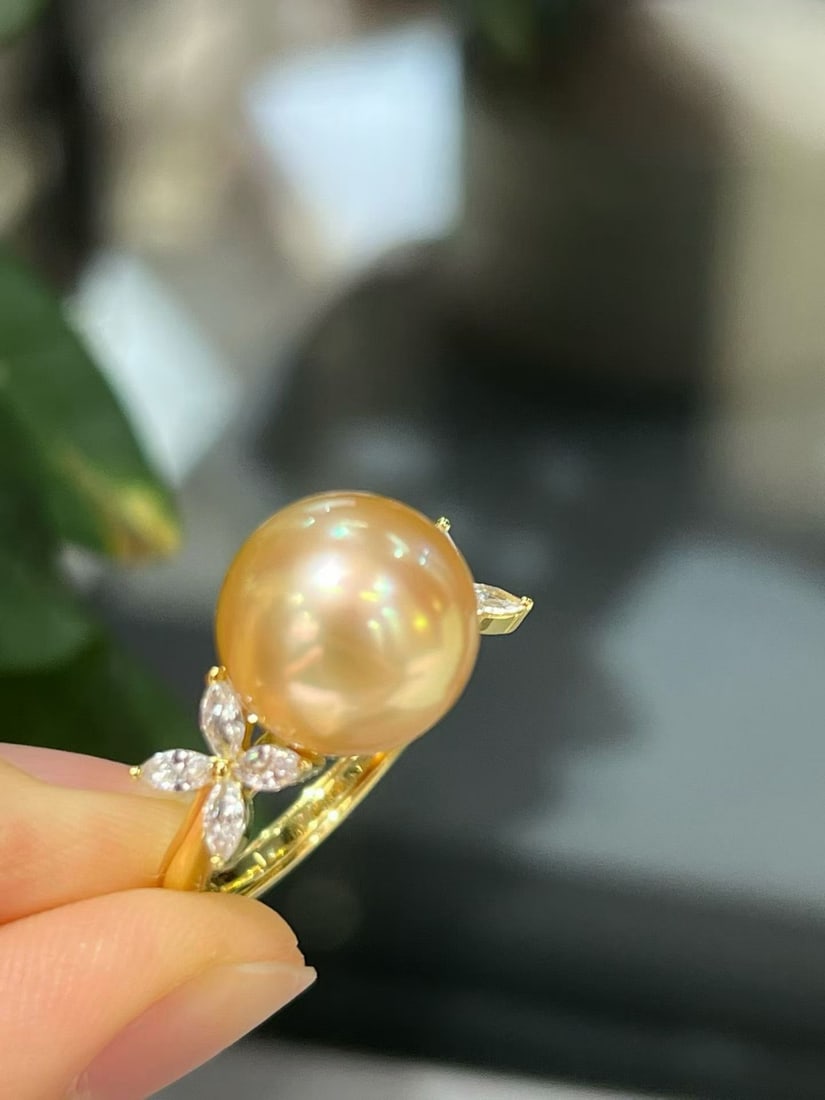 Silver Natural Seawater Golden Pearl Ring - 2