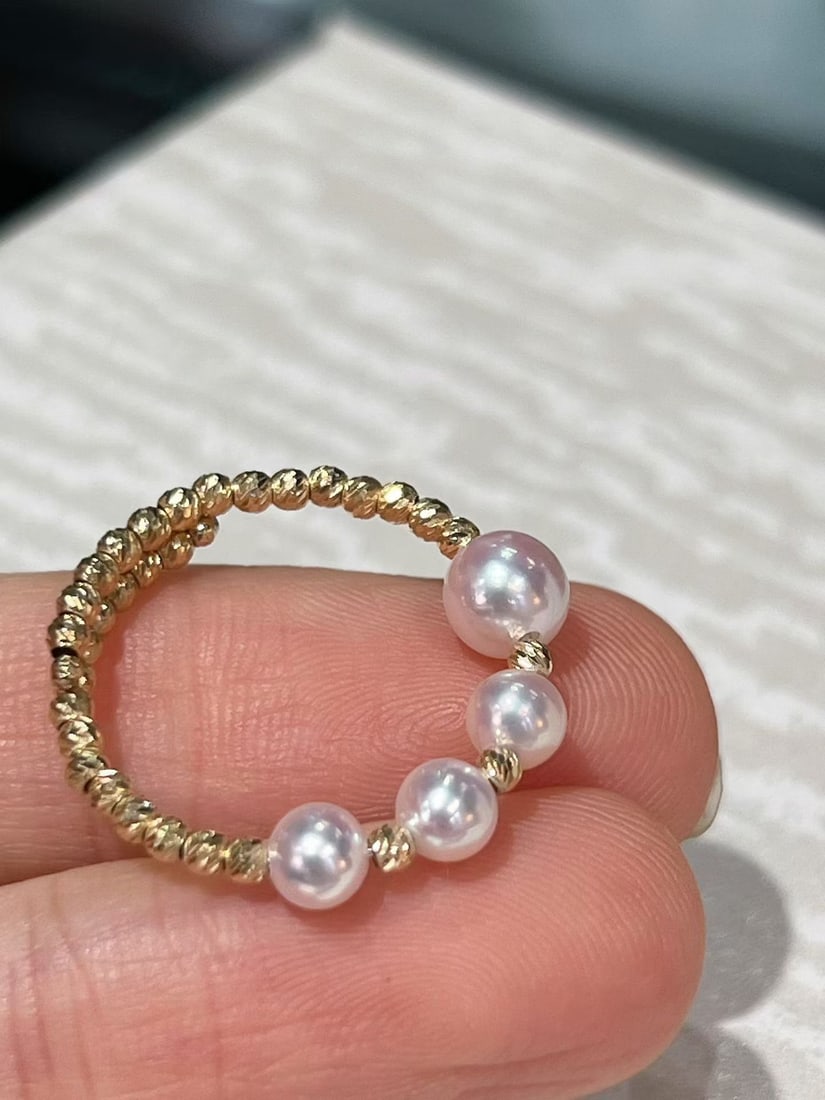 18K Gold Natural Akoya Pearl Ring - 2