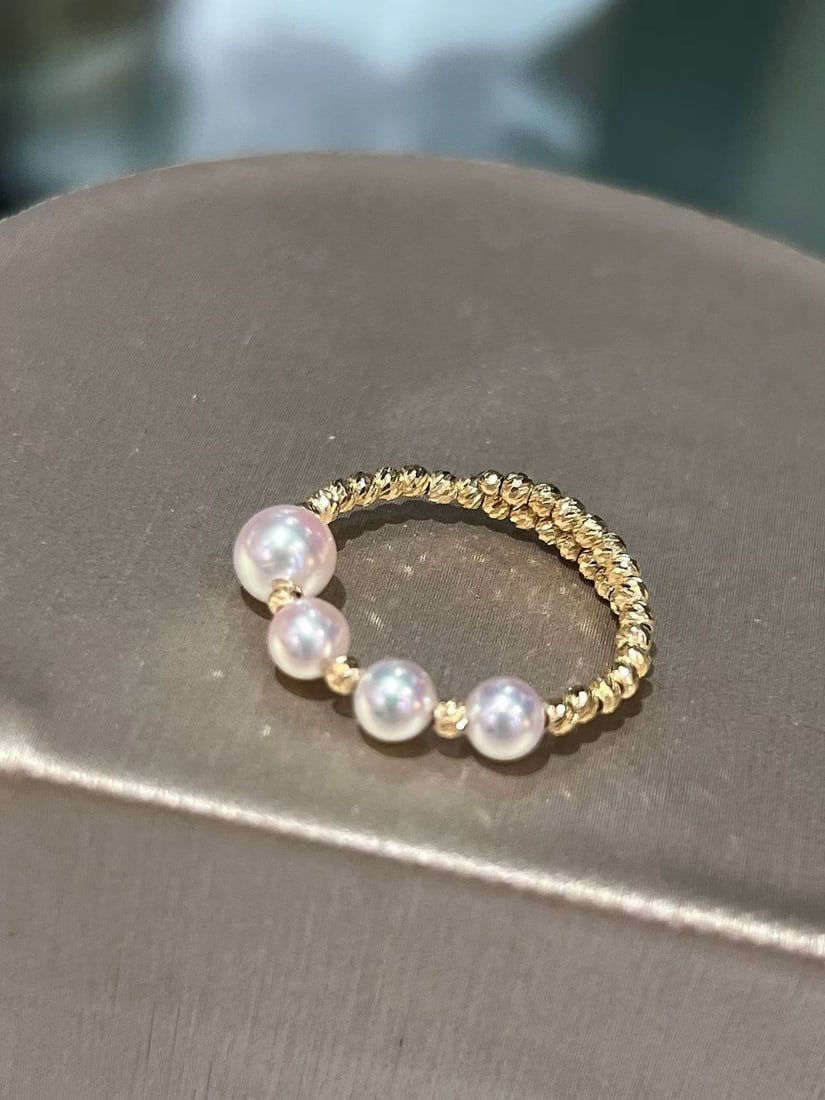 18K Gold Natural Akoya Pearl Ring - 3