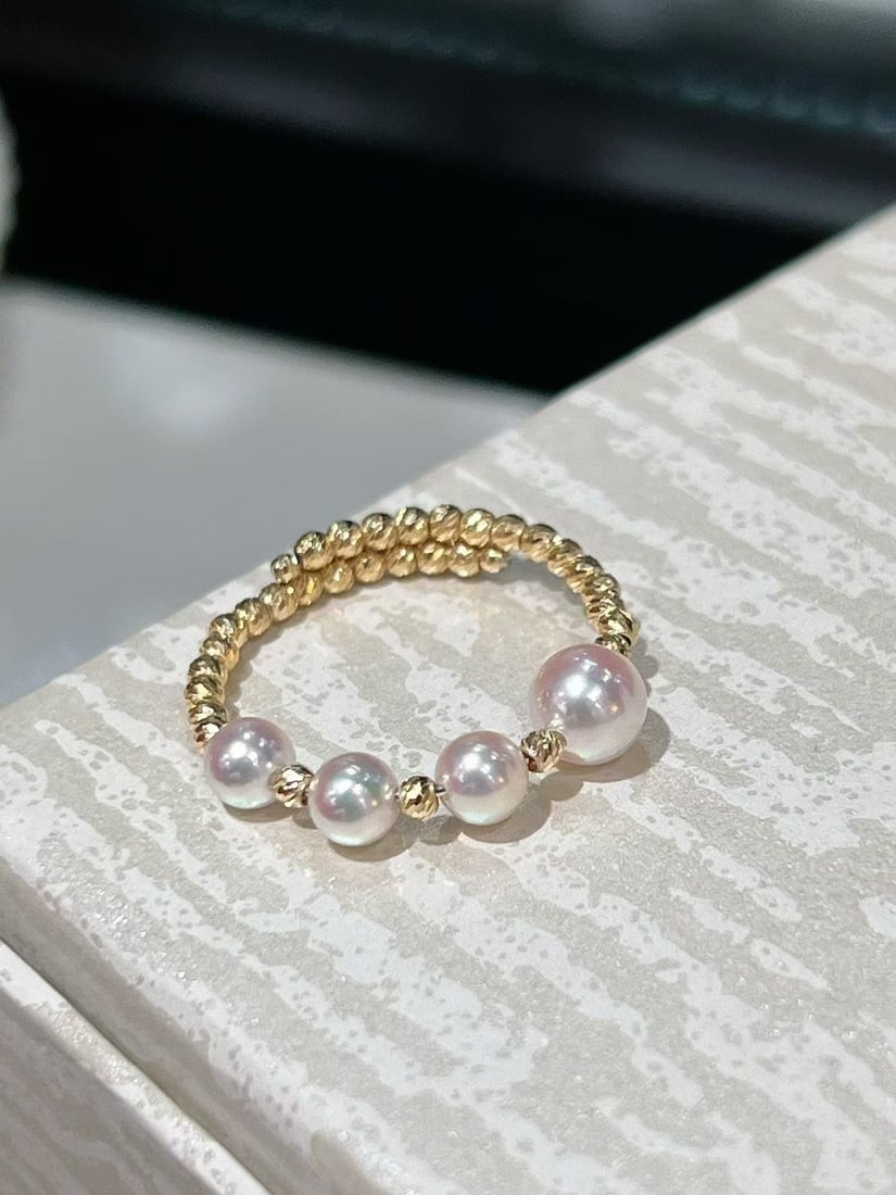 18K Gold Natural Akoya Pearl Ring - 4