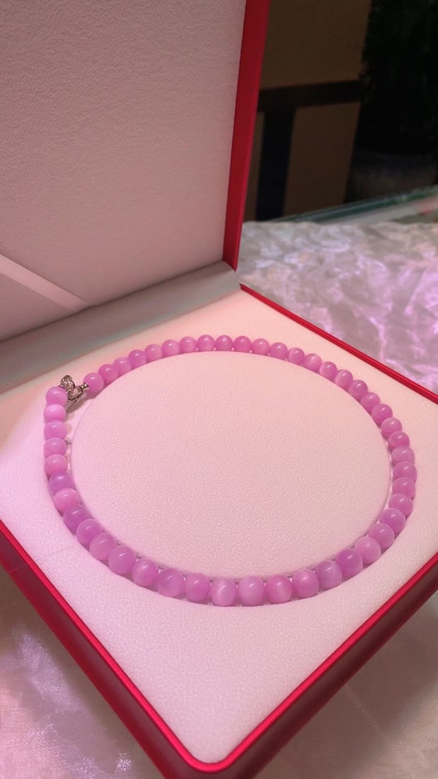 Silver Inlaid Natural Cat's Eye Kunzite Necklace - 2