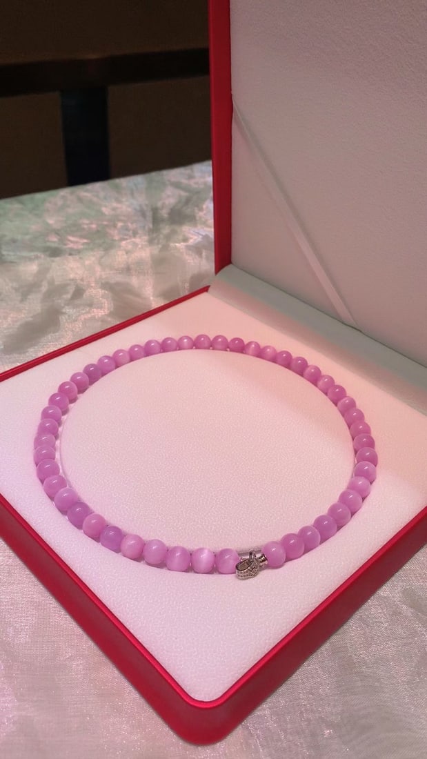 Silver Inlaid Natural Cat's Eye Kunzite Necklace - 3