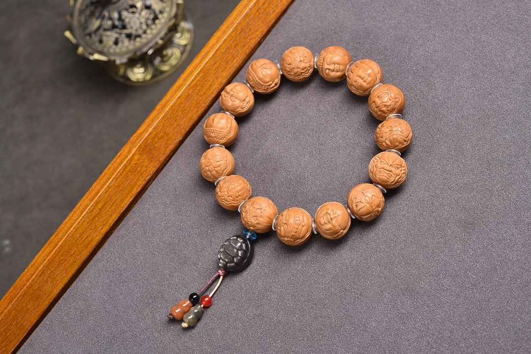 Natural Monkey Head Walnut Carved Bracelet - 2