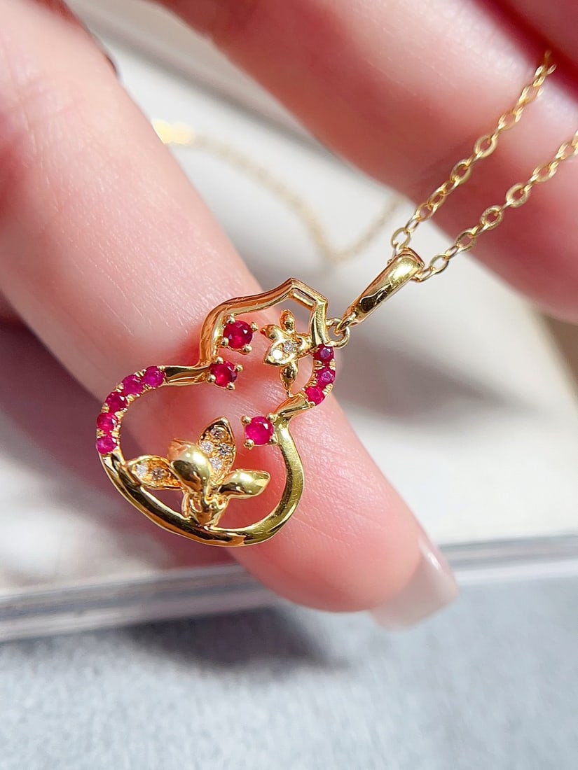 18K Gold Ruby Pendant - 4