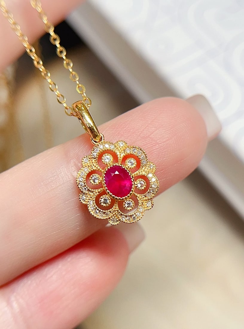 18K Gold Ruby Pendant - 2