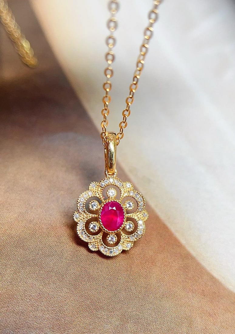 18K Gold Ruby Pendant - 3
