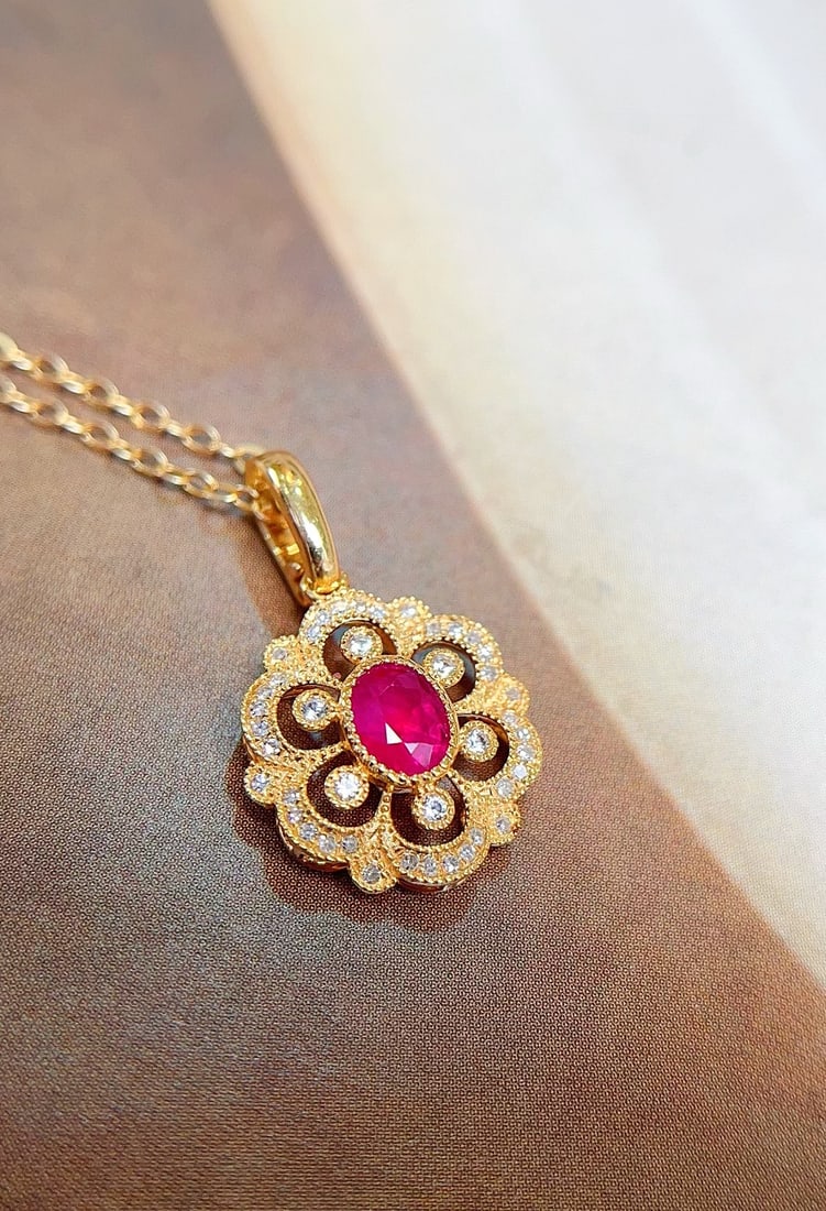 18K Gold Ruby Pendant - 4