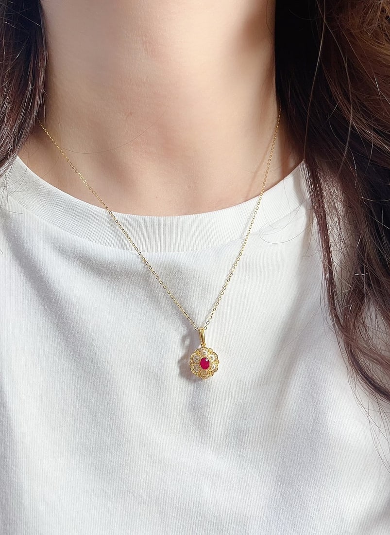 18K Gold Ruby Pendant - 5