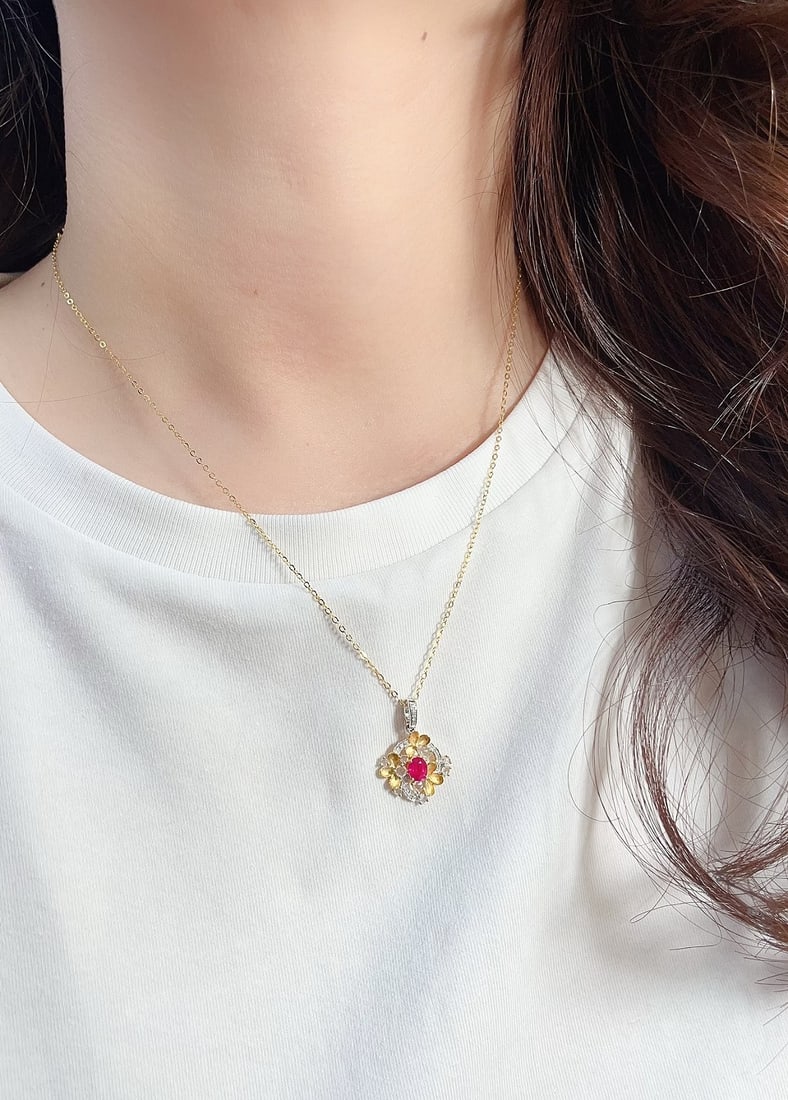 18K Gold Ruby Pendant - 5