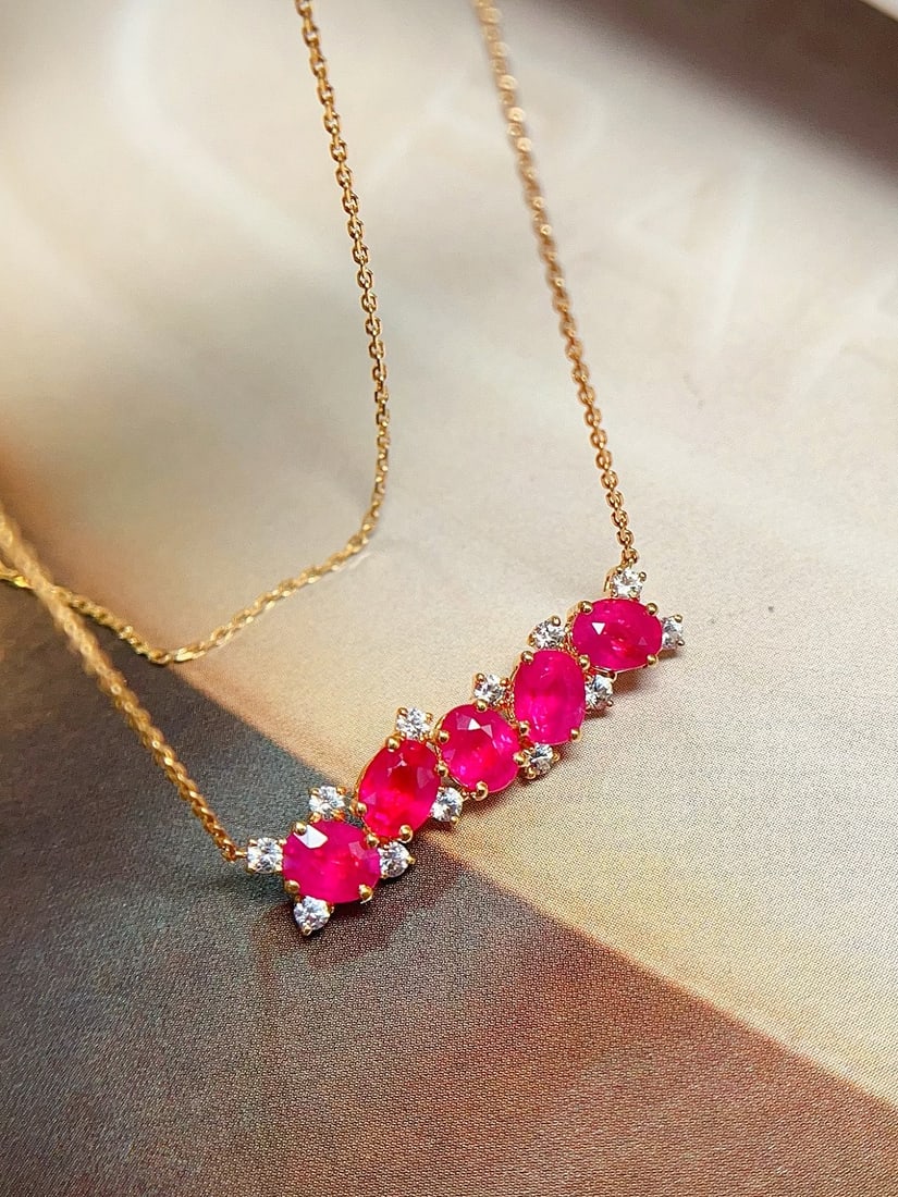 18K Gold Ruby Necklace - 2