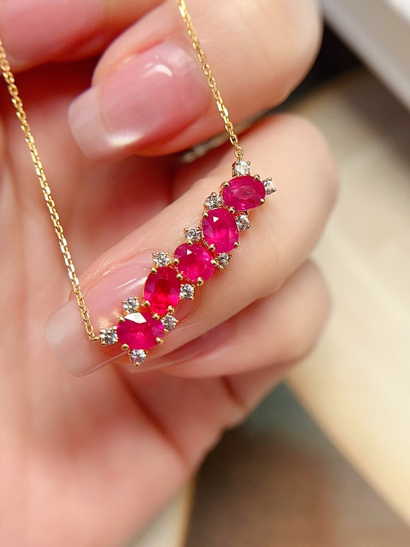 18K Gold Ruby Necklace - 4
