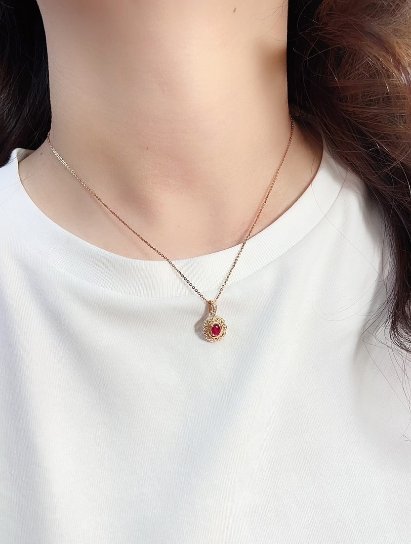 18K Gold Ruby Pendant - 5