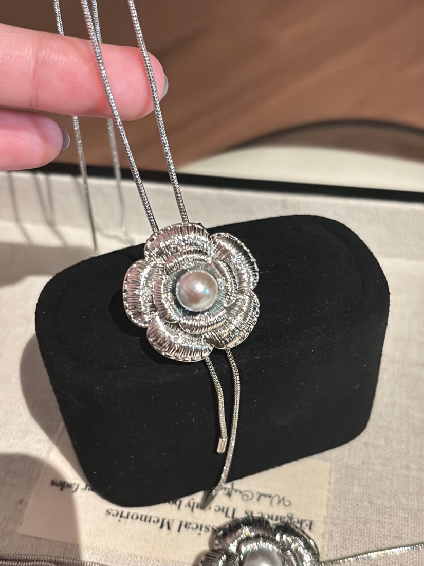 Antique Silver Natural Seawater Pearl Sweater Necklace - 2