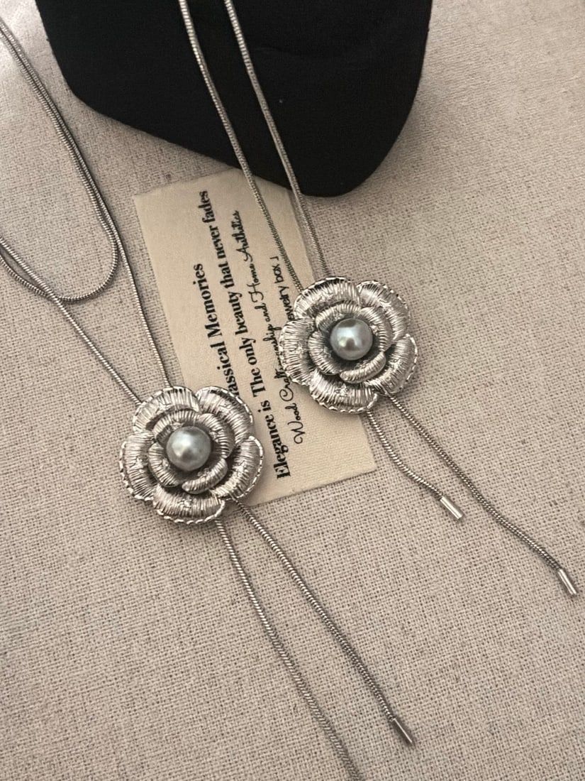 Antique Silver Natural Seawater Pearl Sweater Necklace - 3