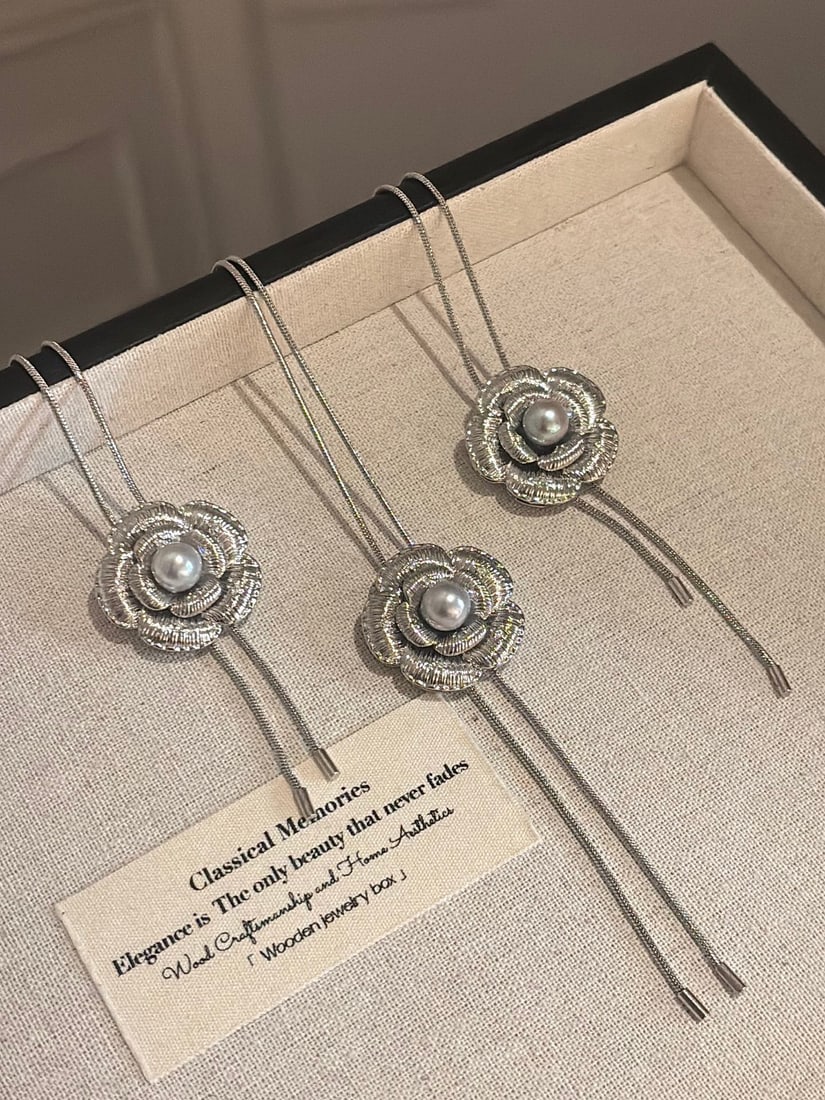 Antique Silver Natural Seawater Pearl Sweater Necklace - 5