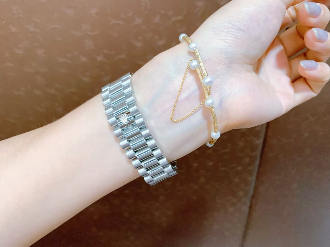 Sterling Silver Natural Pearl Bracelet - 9
