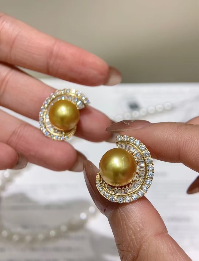 Natural Golden Pearl Earrings - 3
