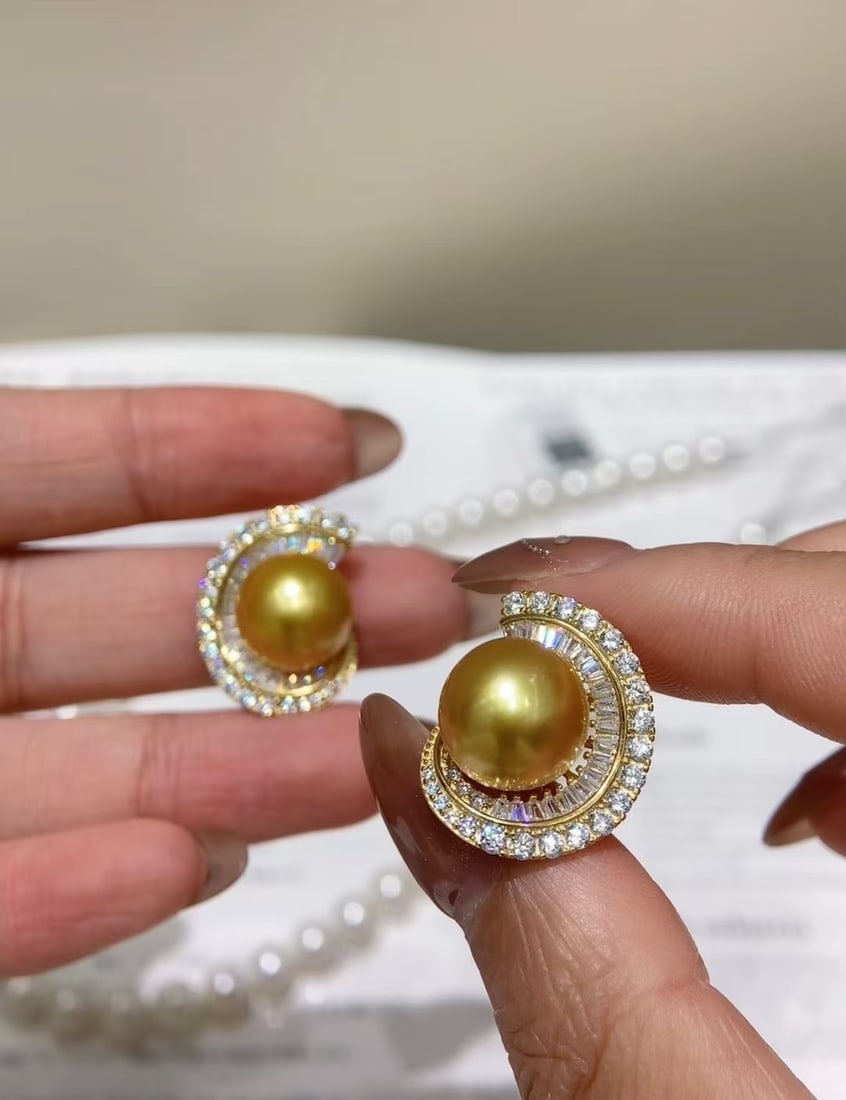 Natural Golden Pearl Earrings - 4