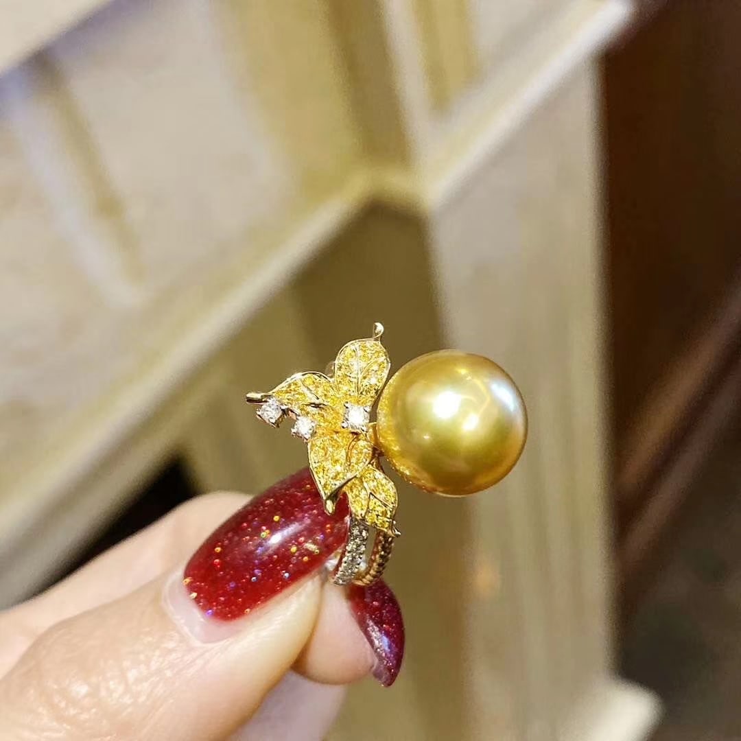 S925 Silver Natural Rich Gold Pearl Ring - 2