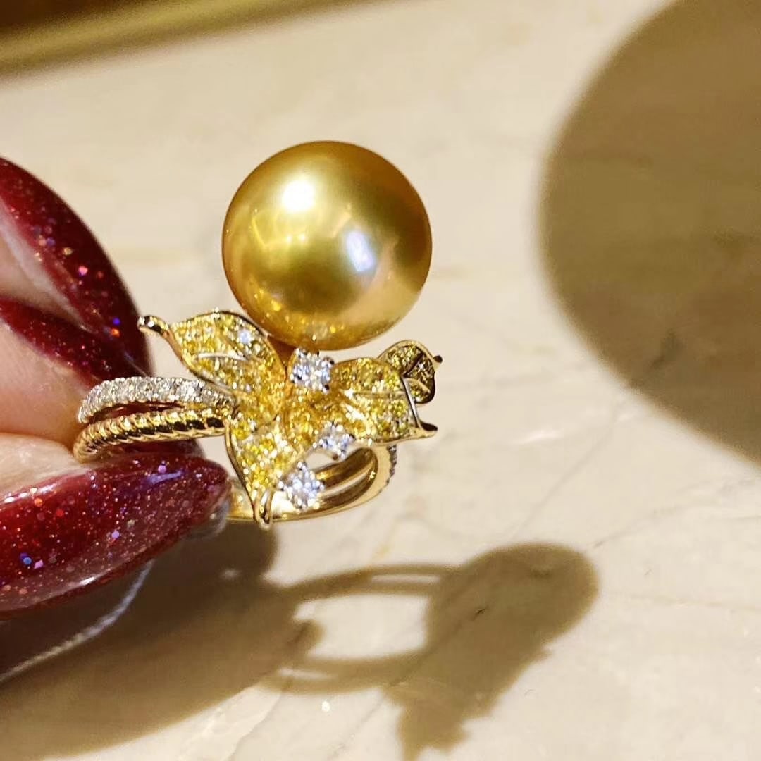 S925 Silver Natural Rich Gold Pearl Ring - 3