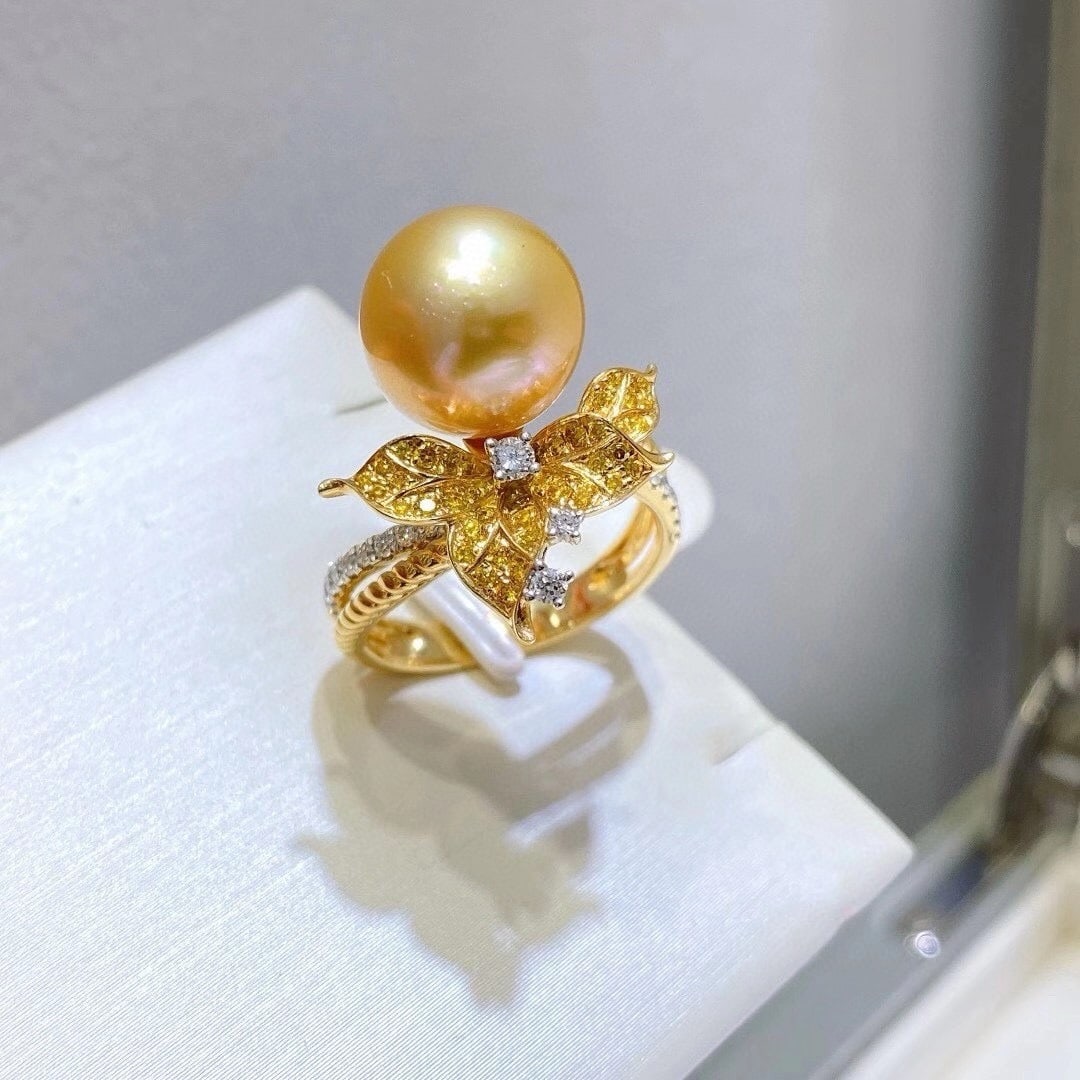 S925 Silver Natural Rich Gold Pearl Ring - 5