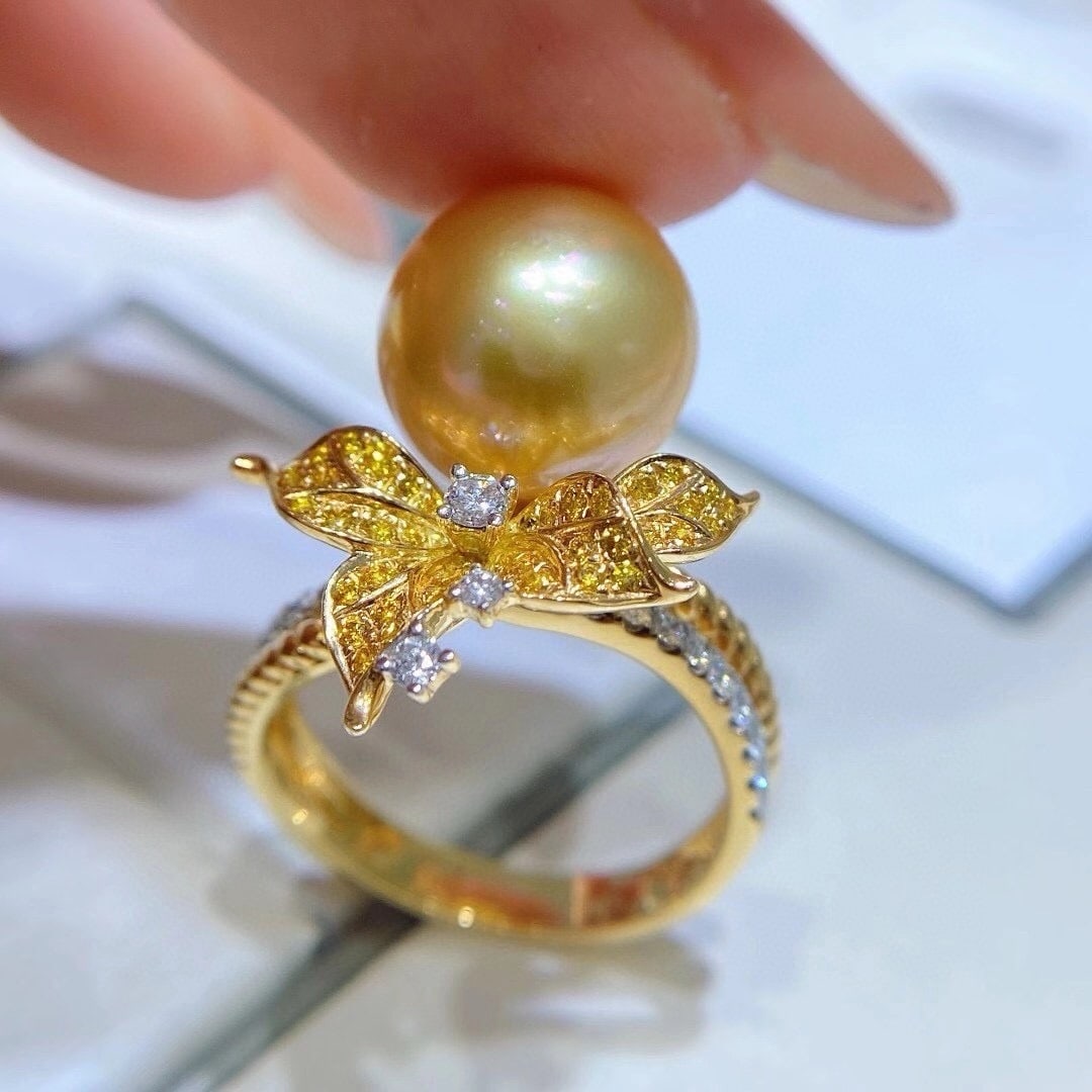 S925 Silver Natural Rich Gold Pearl Ring - 6