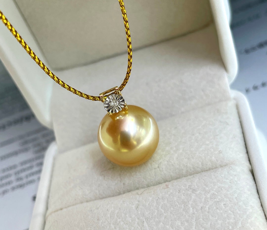 18K Gold Natural South Sea Golden Pearl Pendant - 3