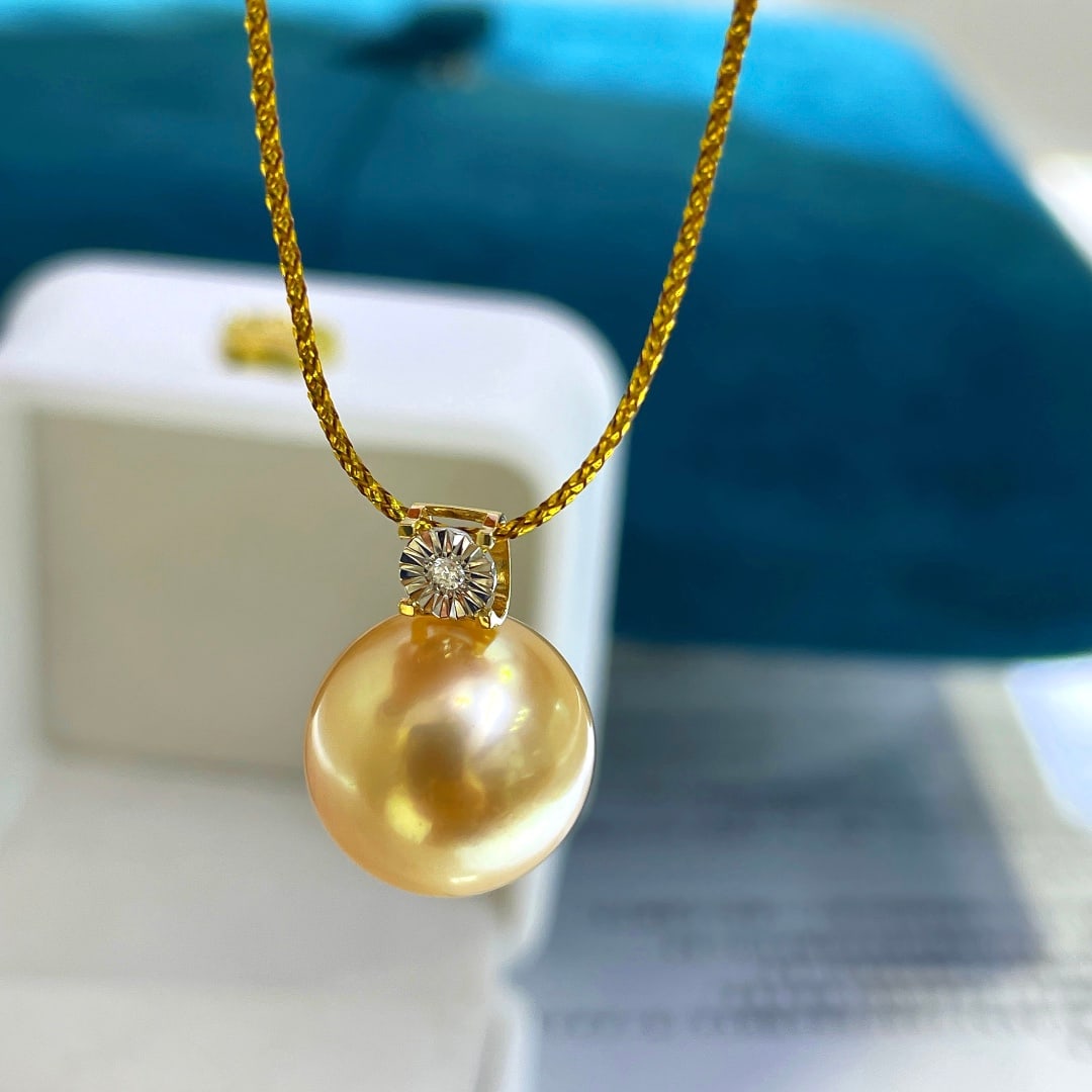 18K Gold Natural South Sea Golden Pearl Pendant - 5