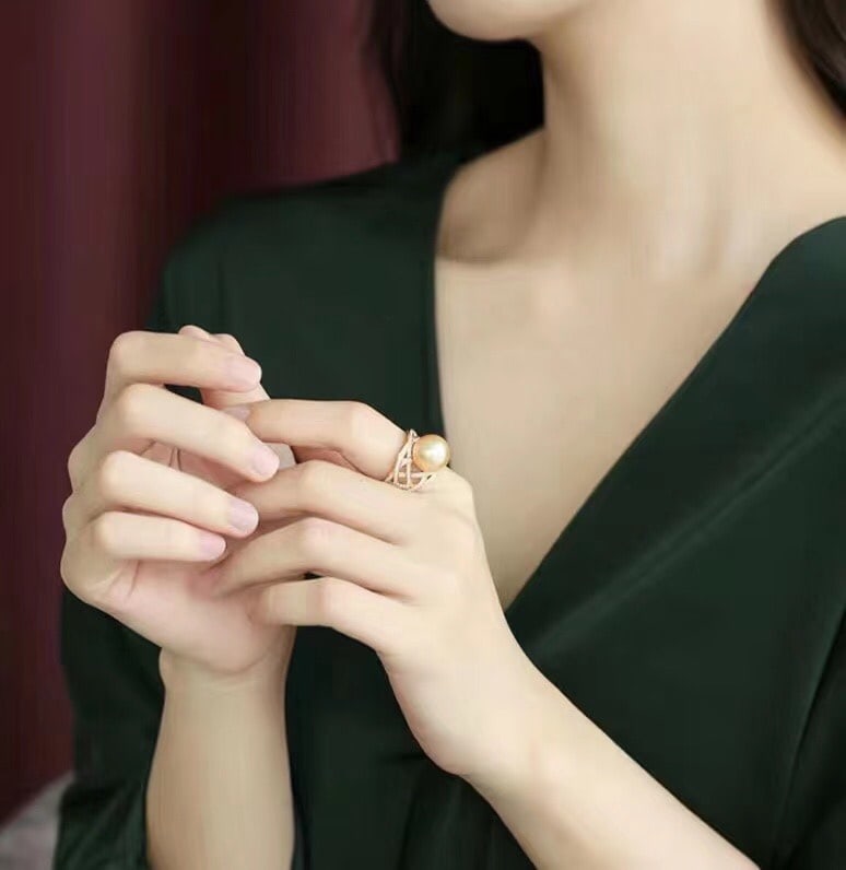 925 Silver Natural Golden Pearl Ring - 4