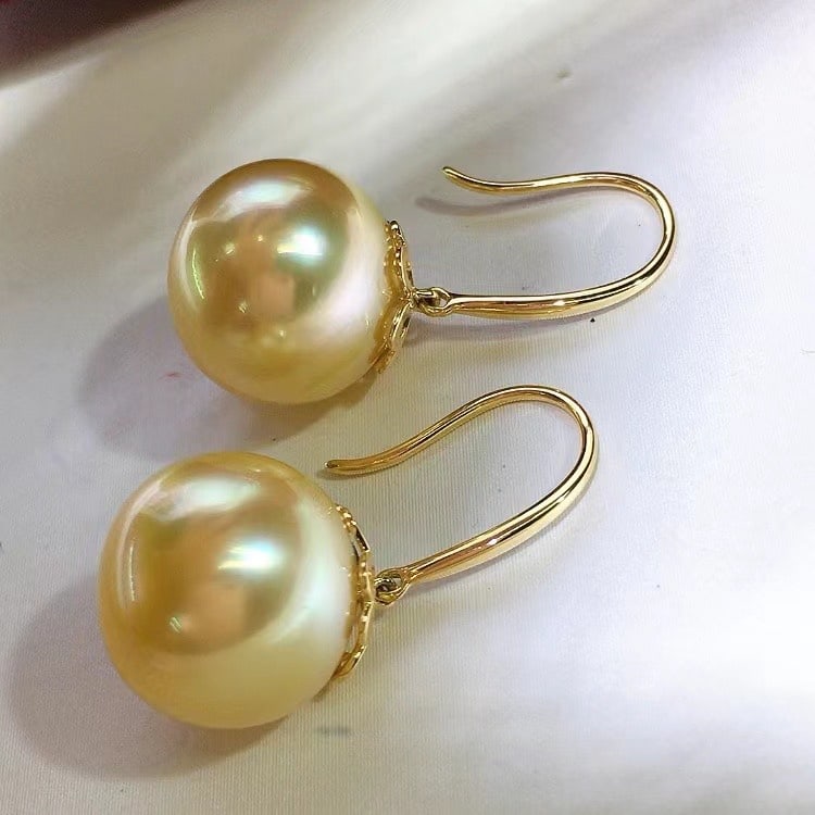 18K Gold Natural South Sea Golden Pearl Earrings - 2