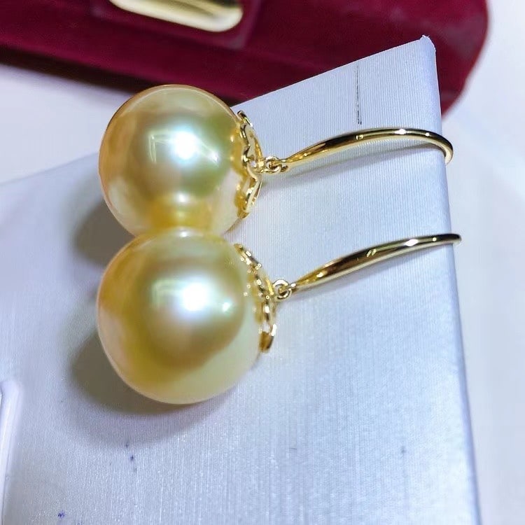 18K Gold Natural South Sea Golden Pearl Earrings - 3