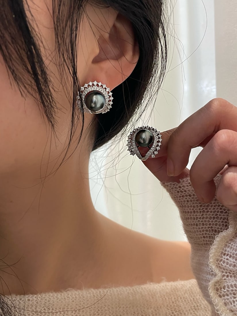 925 Silver Freshwater Black Pearl Earrings - 2