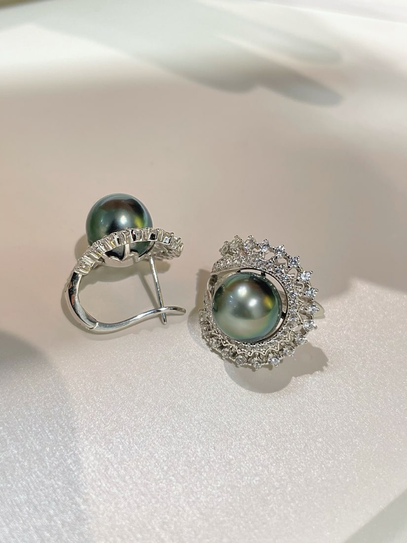 925 Silver Freshwater Black Pearl Earrings - 5