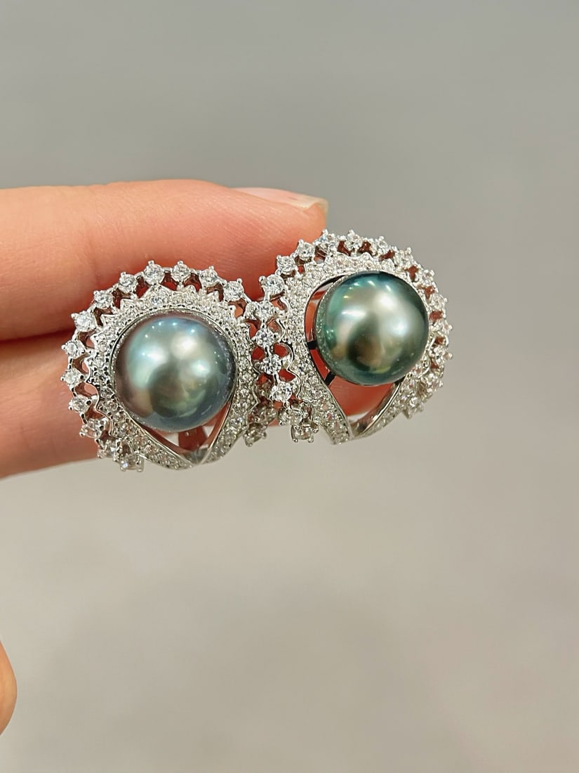 925 Silver Freshwater Black Pearl Earrings - 6