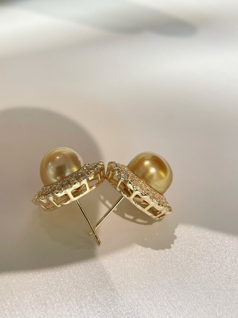 925 Silver Edison Gold Pearl Earrings - 2