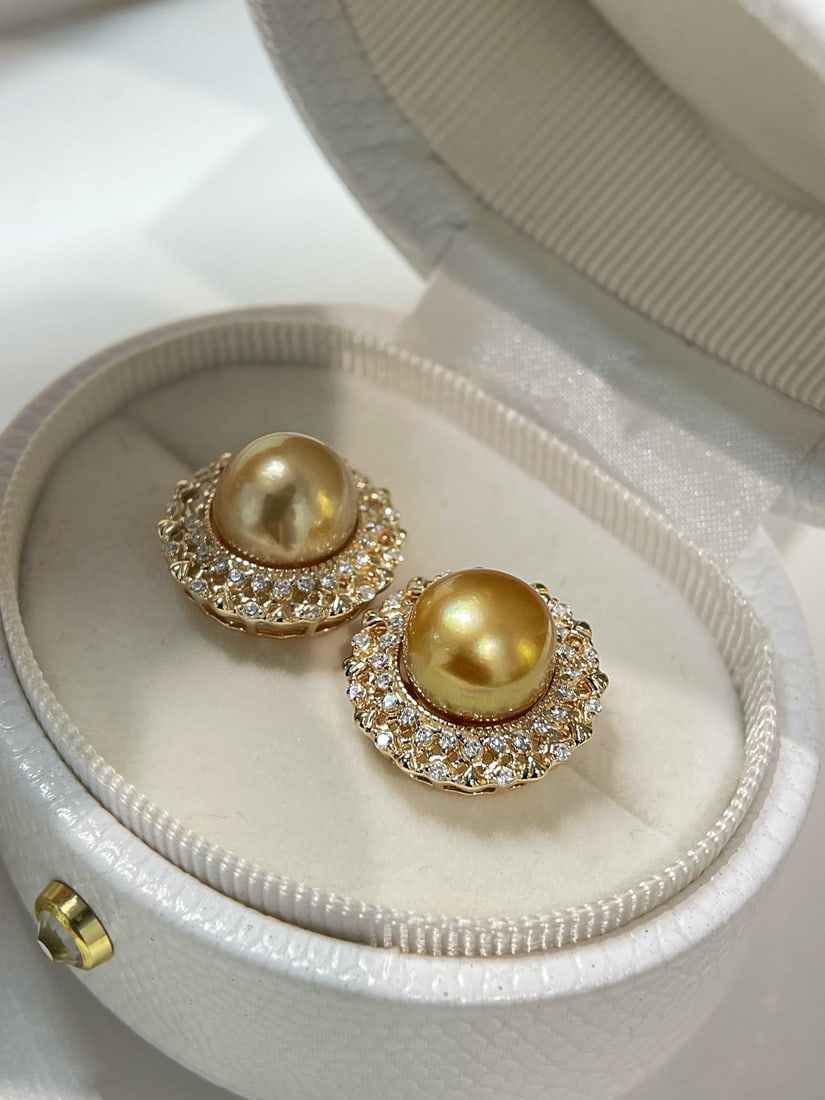 925 Silver Edison Gold Pearl Earrings - 4