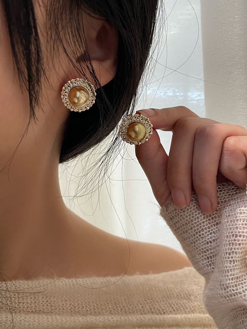 925 Silver Edison Gold Pearl Earrings - 6