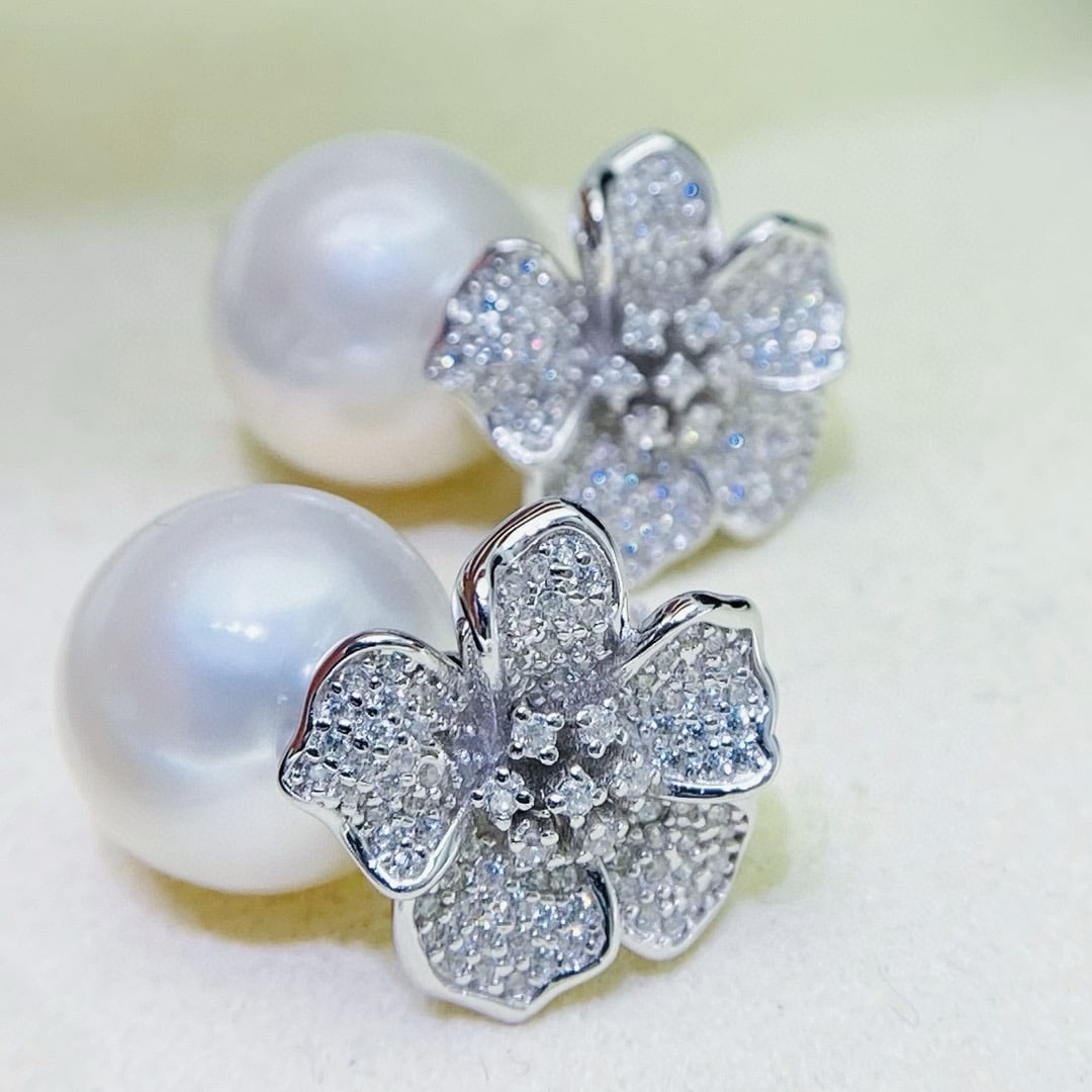 925 Silver Natural Australian White Pearl Earrings - 2